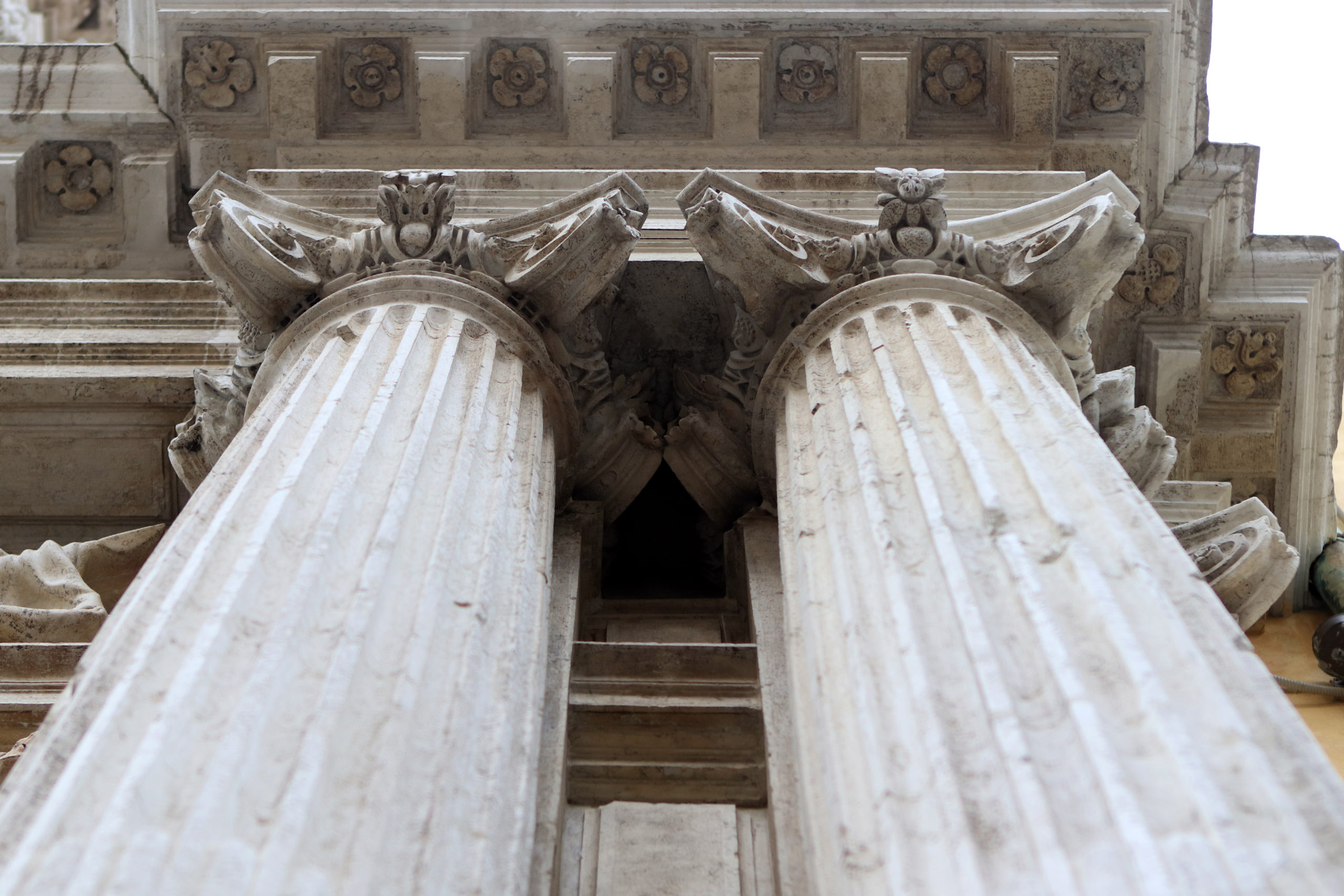 A beautiful shot of the pillars in the church of Santa Maria del Giglio in Venice, Italy